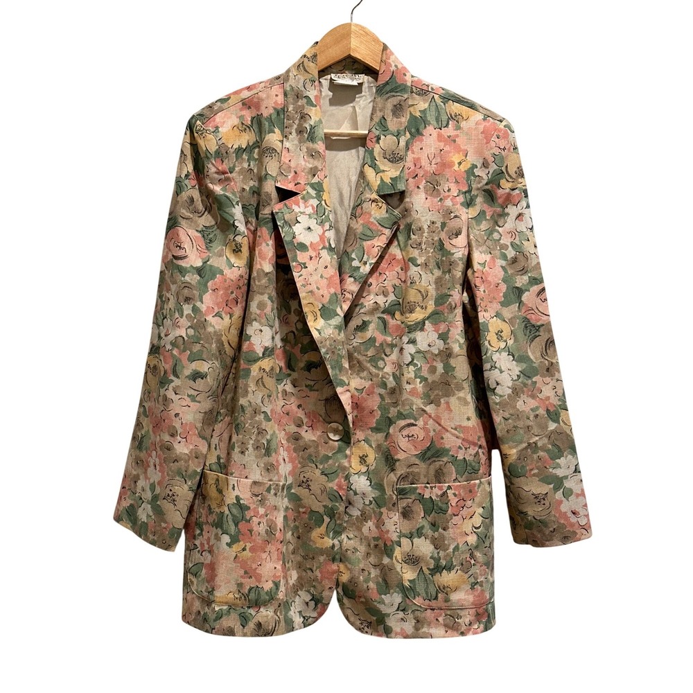 Cristin Stevens Vintage‎ Floral Blazer Jacket Made in USA Cottagecore Oversized